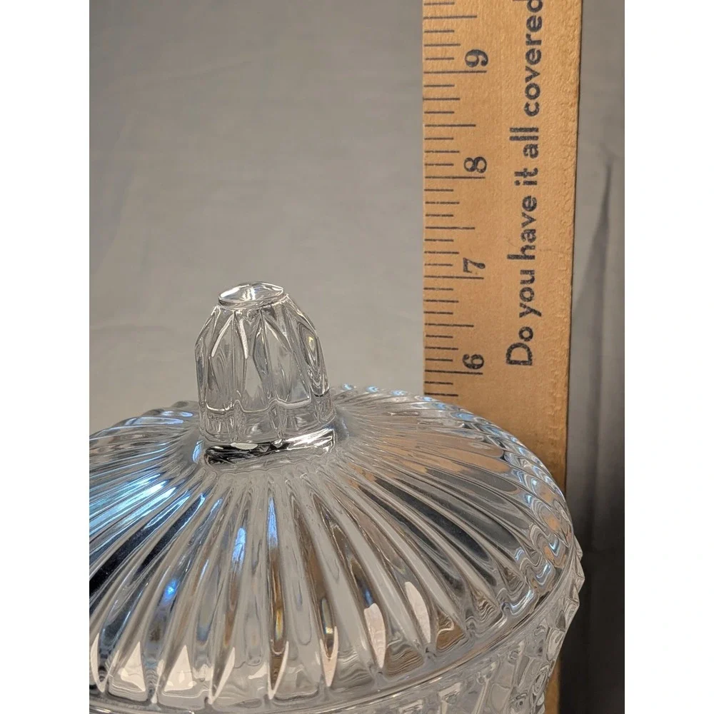 Vintage Clear Pressed Glass Candy Dish Diamond Point Footed Compote with Lid